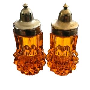 1970s Indiana Glass Amber Diamond Point  Salt &Pepper